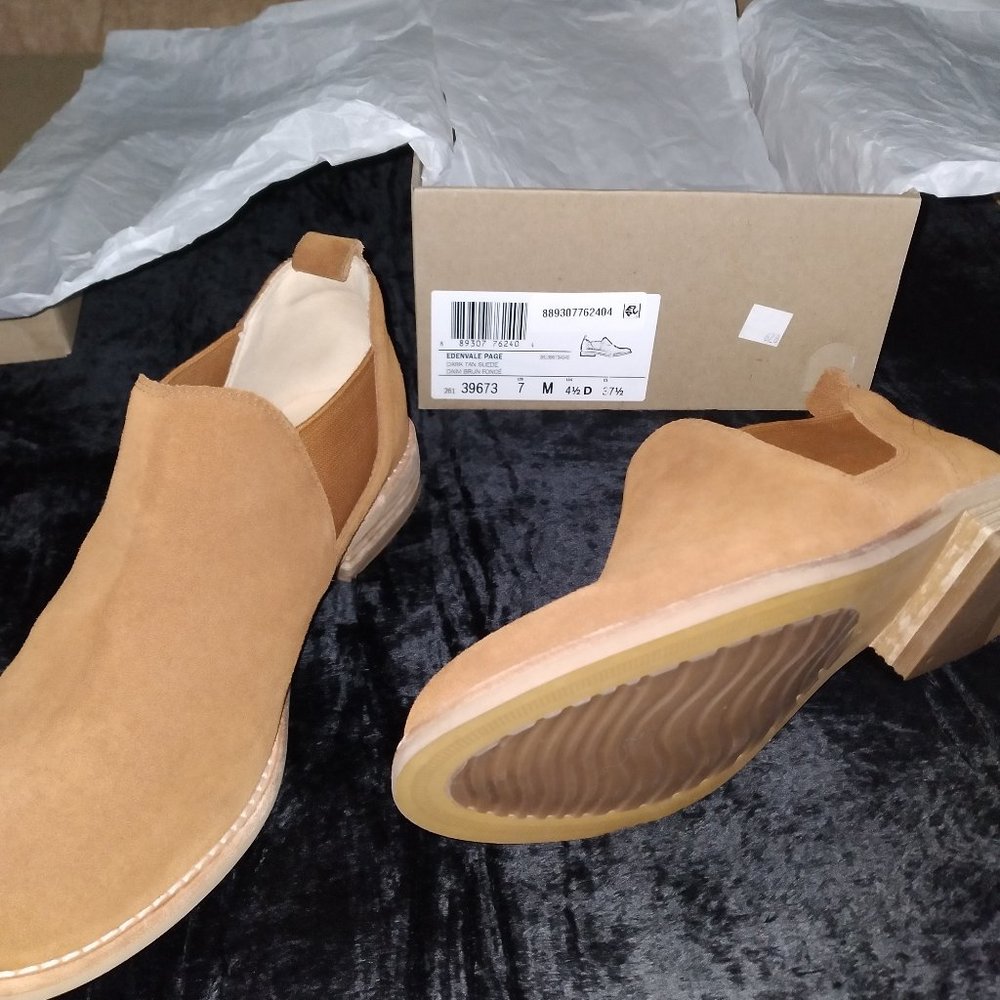Clarks Women's Edenvale Page Tan Suede Ankle Booties/shoes Size 7